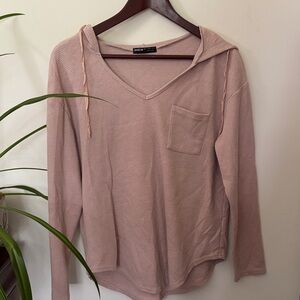 SHEIN Pink V-Neck Waffle Knit Hoodie